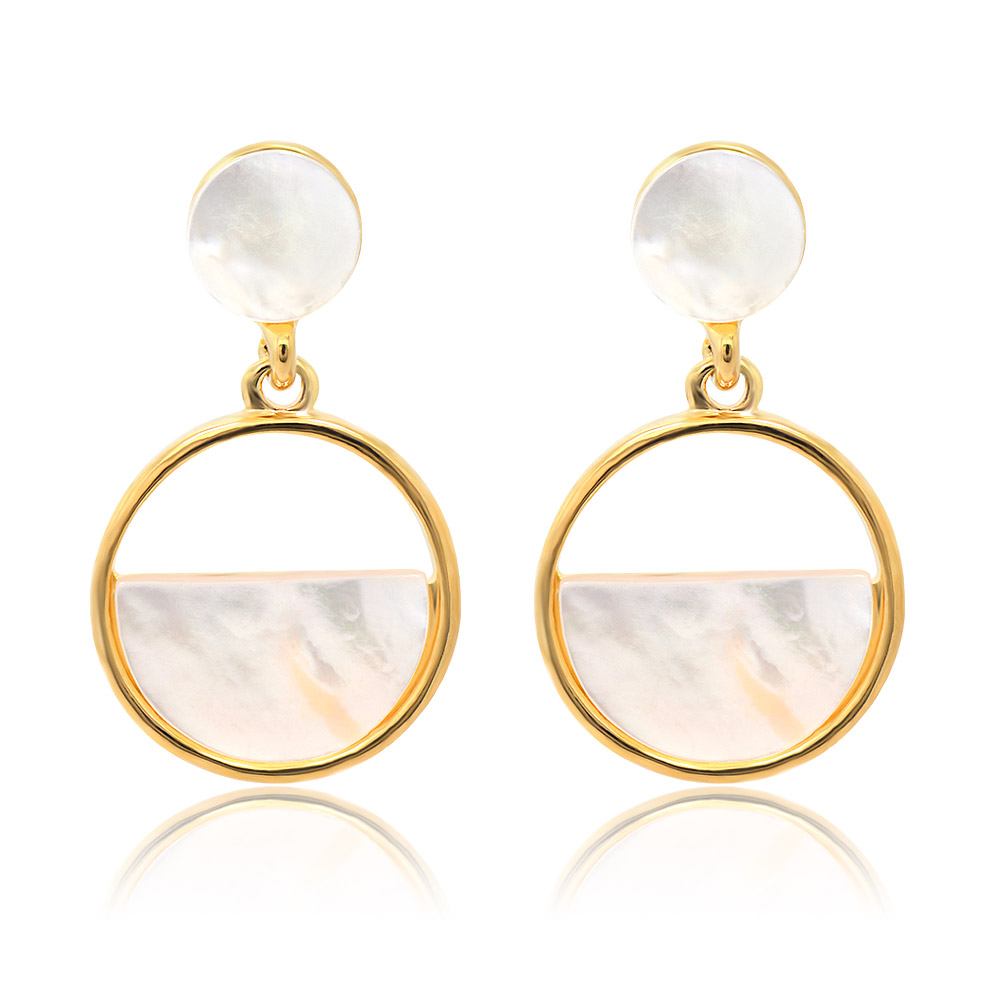 Circle White Shell Half Disc Earrings